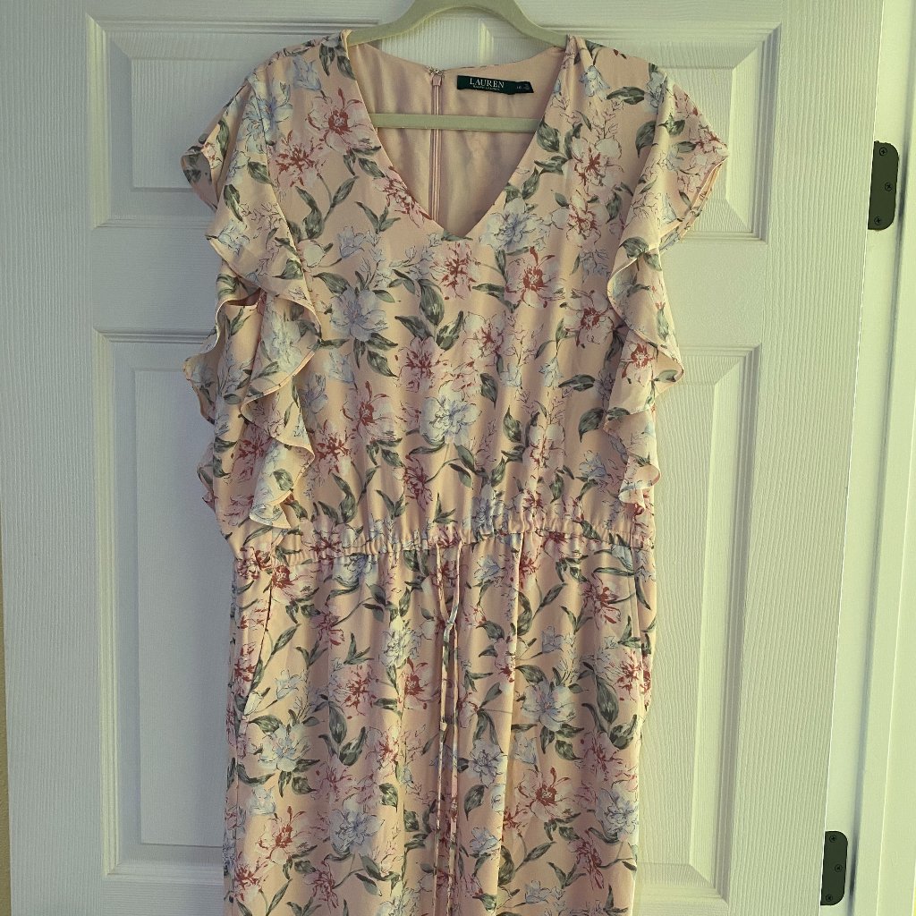 Sheer Lined Adjustable Waist Dress With Pockets